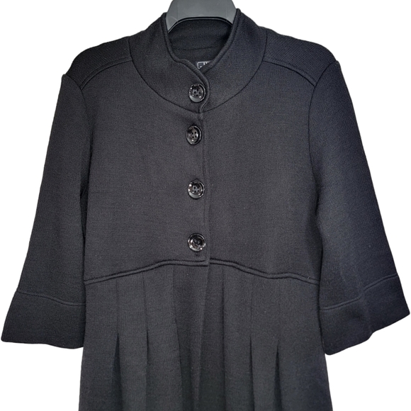 Lisa International Black Button Down Wool Blend 1/2 Sleeve Coat - Picture 2 of 14